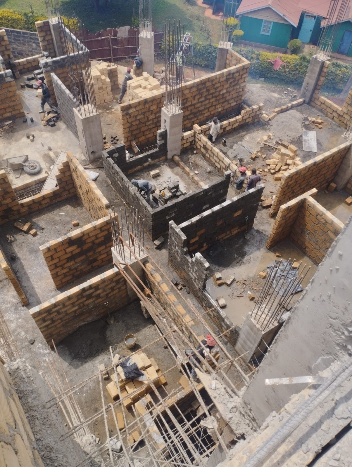 Ephravilla construction team working on a residential project in Kiambu — aerial view of active build site